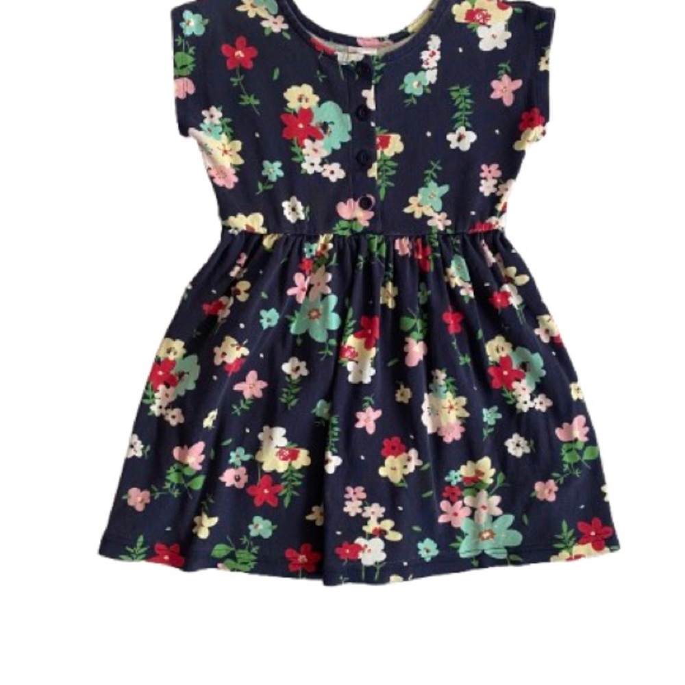 Hanna Andersson Girls Dress Size 7 Navy Floral 100% Cotton Everyday Cottagecore